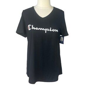 Champion Write Out Tshirt Womens Size 1X Black Vneck Logo Short Sleeves New